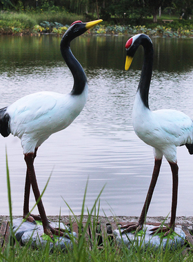 仿真公园别墅水池玻璃钢小品仙鹤