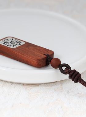 正品古民族风紫檀镶999纯项链复吊礼坠定制刻字男女情侣挂件生日