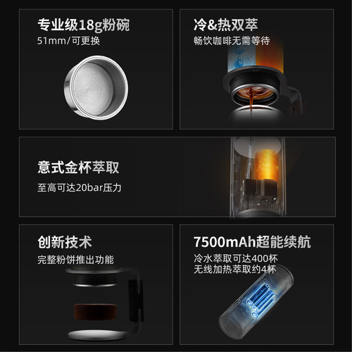 BinCoo便携咖啡机H1Pro电动意式浓缩咖啡机小型家用手持户外旅行 - 图0