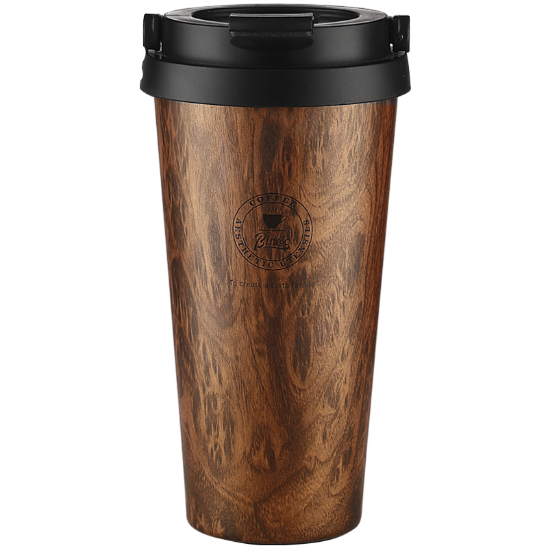 bincoo复古木纹咖啡杯随行高颜值大容量保温水杯子男女生便携手提 - 图2