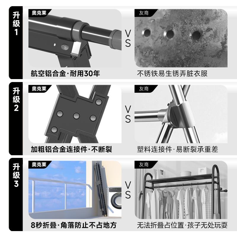 晾衣架阳台家用落地折叠伸缩室内户外铝合金挂衣架衣杆晒被子神器