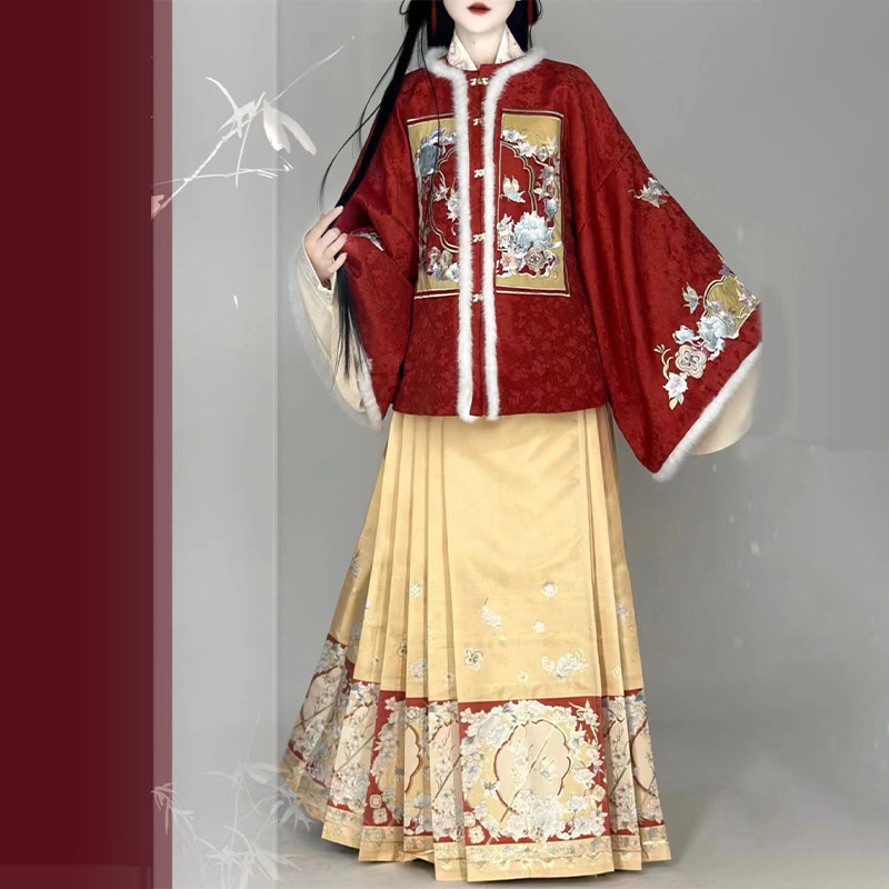 仙楚姬原创汉服女【画扇】明制披袄刺绣重工妆花马面裙日常秋冬款,淘宝优惠券,粉丝福利购,淘宝优惠卷