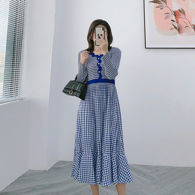 慕衣思褶皱2021秋高腰荷叶边裙子 慕衣思连衣裙