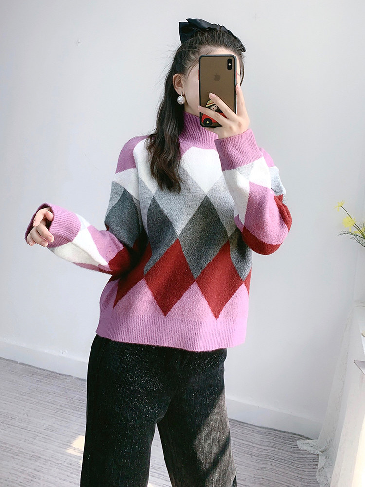 慕衣思2020秋冬新款撞色毛呢阔腿裤 慕衣思时尚套装