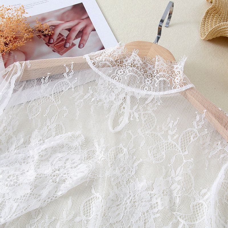 睫毛边高领蕾丝女网纱性感打底衫 奥蒂珠蕾丝衫/雪纺衫