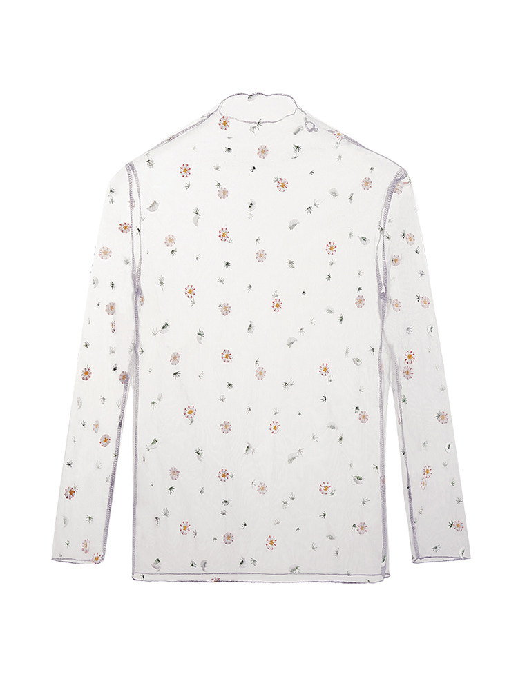 2020年春季半高领蕾丝刺绣打底衫 奥蒂珠蕾丝衫/雪纺衫