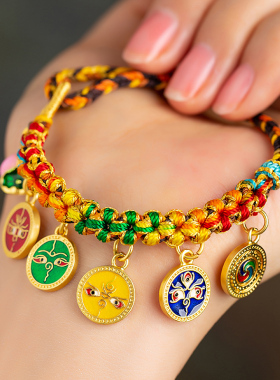 编织五路财神手绳桃花手链饰品