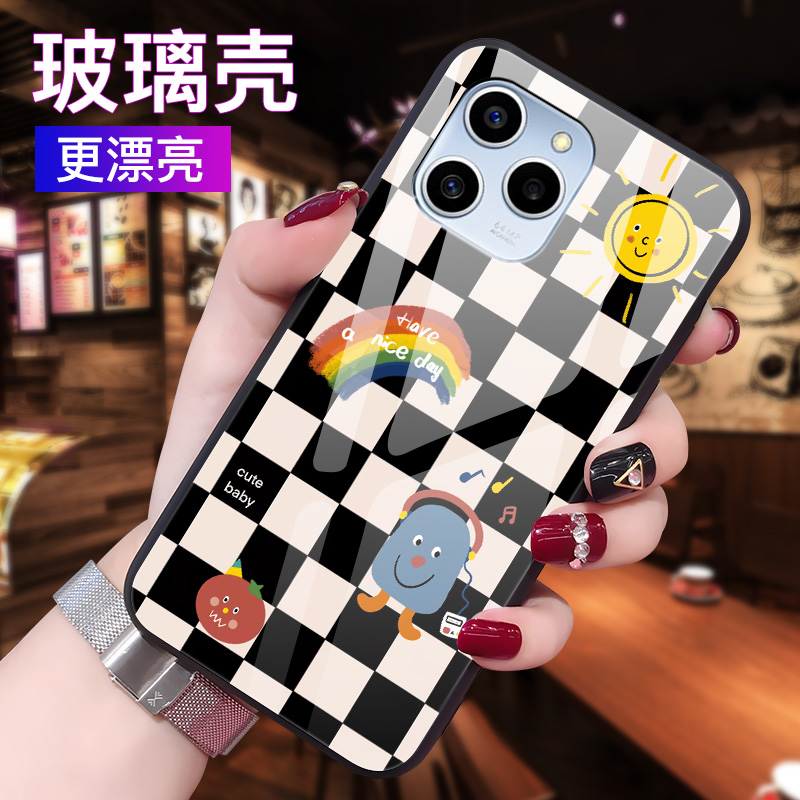 华为荣耀60SE手机壳Honor60se玻璃5G硅胶软边硬壳荣誉6Oes全包防摔GIA-AN00卡通个性t40黑白格子ry六十se男女