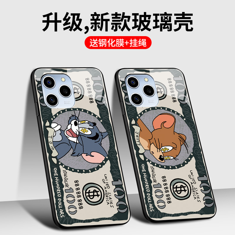 荣耀60se手机壳华为Honor60SE玻璃硅胶GIA-AN00软边硬壳5G全包防摔荣誉6Oes男女情侣ry六十se钞票汤姆t40卡通
