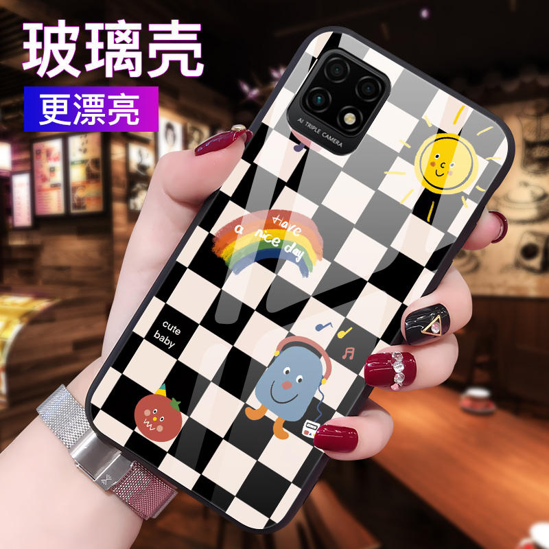 华为麦芒10SE手机壳麦芒10玻璃5G全包防摔TYH612M中国电信TYH611M硅胶软边硬壳麦忙1Oes男女卖芒十黑白格卡通