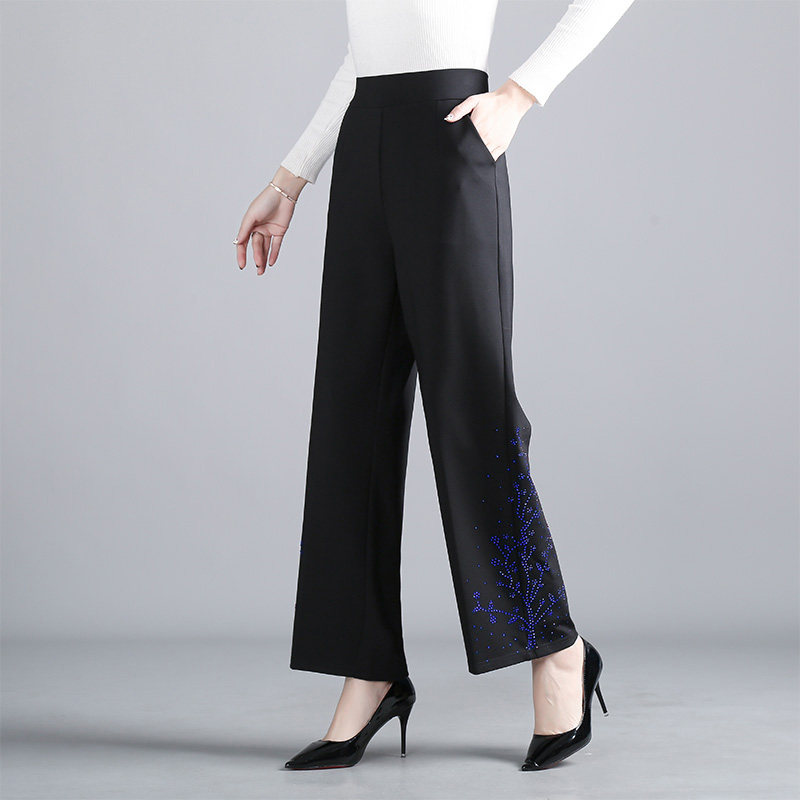 21秋冬新品中年烫钻休闲厚长裤子 欧泡沫休闲裤