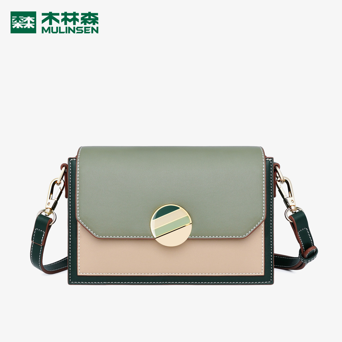 木林森女2020新款潮真牛皮斜挎包 木林森箱包旗舰女士包袋