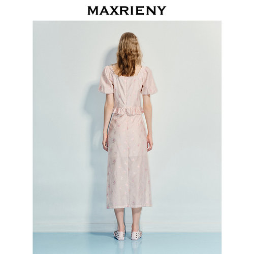 【奥莱】MAXRIENY中式复古感绣珠裙子重工绣花开叉半身裙 - 图2