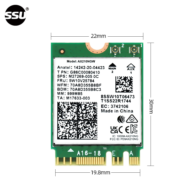 SSU 英特尔WIFI6代AX210千兆双频5G无线网卡M2/NGFF接口笔记本电脑BE200WiFi7内置无线网卡8774M蓝牙5.4 - 图3