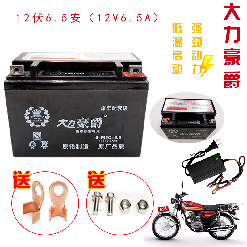 CG125款摩托车电瓶12v6.5Ah电池宗申飞肯珠江125男装CG款干电池 - 图1