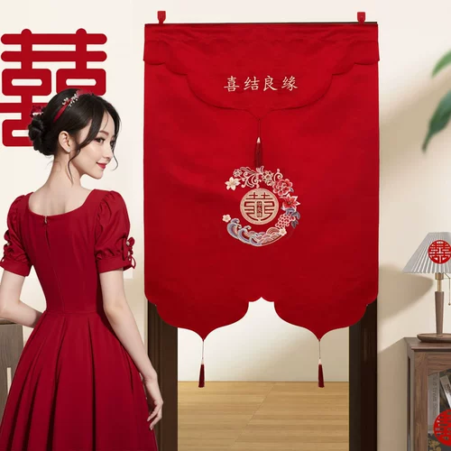 Свадебная красная дверь, занавеска для комнаты, занавеска из бисера, вышивка, украшение для дверной занавески с кисточкой, макет спальни для свадебной комнаты, коллекция свадебных принадлежностей