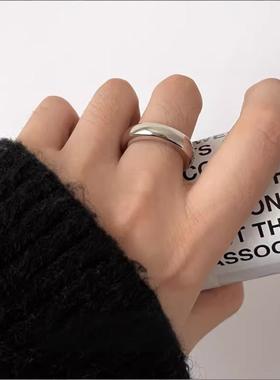 韩国S925银个性宽边戒指女复古时尚重工几何波浪开口指环食指戒潮