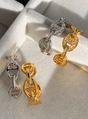 猪鼻子可调节中指食指开口戒指