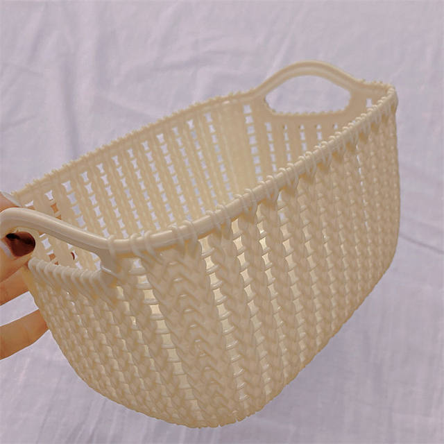 Imitation rattan woven Korean version Instagram storage basket desktop cosmetic storage box plastic basket snack basket miscellaneous storage basket