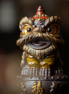 新中式陶瓷国潮醒狮摆件