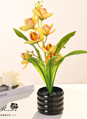 7头小蕙兰盆栽盆景仿真花绿植办公桌摆件家居室内客厅花卉装饰