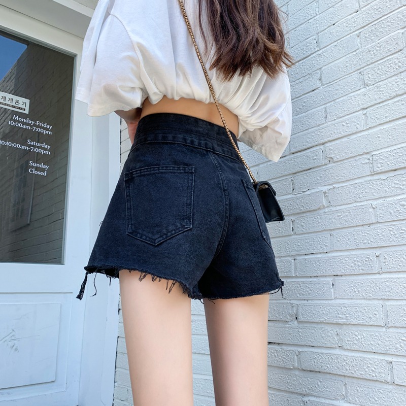 牛仔2022新款夏高腰显瘦阔腿潮短裤 刘菇凉牛仔裤