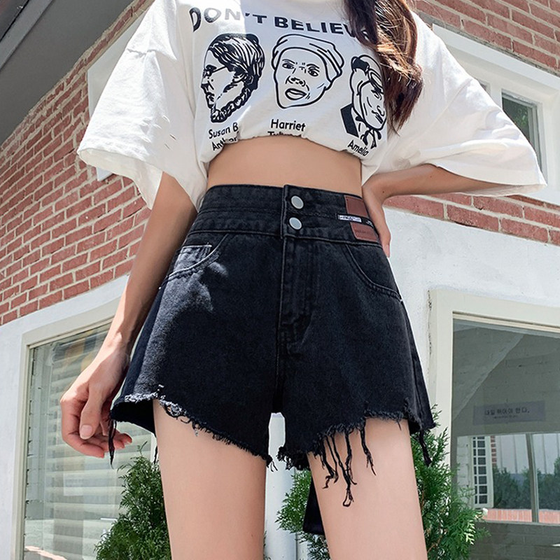 牛仔2022新款夏季破洞阔腿裤子短裤 刘菇凉牛仔裤