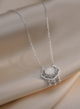 恋约女平安锁项链玉石吊坠锁骨链