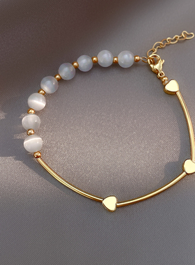 恋约女镀金猫眼石日韩爱心手链夏