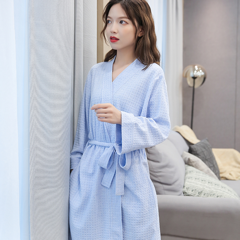 雪球王国服饰旗舰店夏季连体睡衣情侣酒店睡袍浴袍女华夫格保暖宽松睡衣晨袍春秋长款3