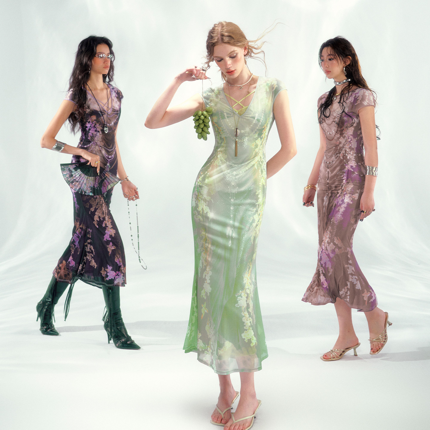 【李梦同款】OfAkiva“托斯卡纳”雕塑花卉印花两件式印花连衣裙