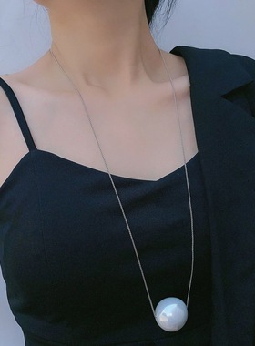 时尚长款大颗珍珠吊坠项链毛衣链