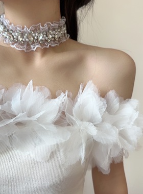 蕾丝花边碎钻超仙项圈choker项链