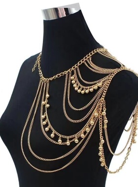 冷淡风复古金色肩膀流苏项链女