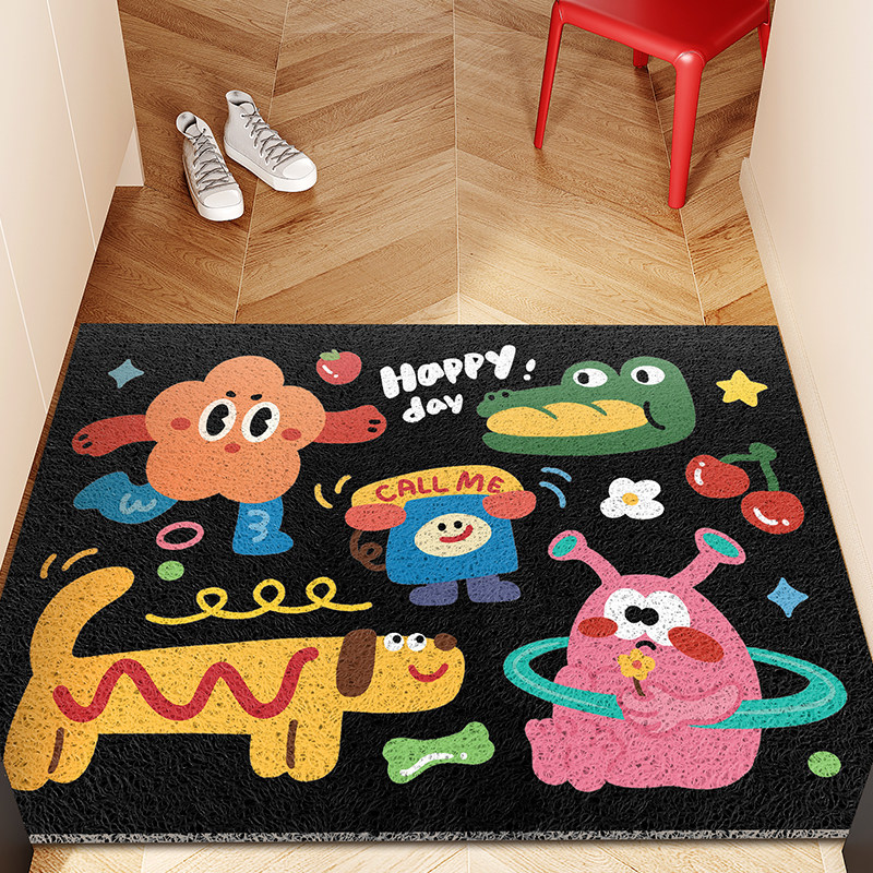 卡通潮玩入户地垫门口耐脏免洗丝圈蹭土脚垫可裁剪客厅除尘防滑垫,淘宝优惠券,粉丝福利购,淘宝优惠卷