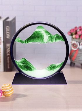 3D沙漏玻璃工艺品创意圆形礼品流沙画摆件山水三d绝美流沙画解压