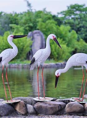 仿真白鹳雕塑水池塘庭院装饰户外仙鹤摆件玻璃钢园林景观白鹭模型