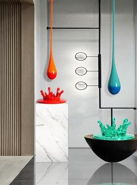 售楼处轻奢吊装水滴雕塑摆件酒店展厅样板间大型落地玻璃钢装饰品