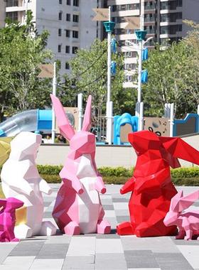 年新年玻璃钢抽象几何兔子雕塑卡通公园春节吉祥物兔年装饰品
