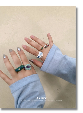 设计手绘珐琅釉彩陶瓷戒指女小众复古个性食指戒开口不规则戒指