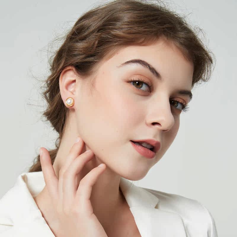 奥米迪奥天然淡水馒头珍珠银针耳钉 aomidior耳钉