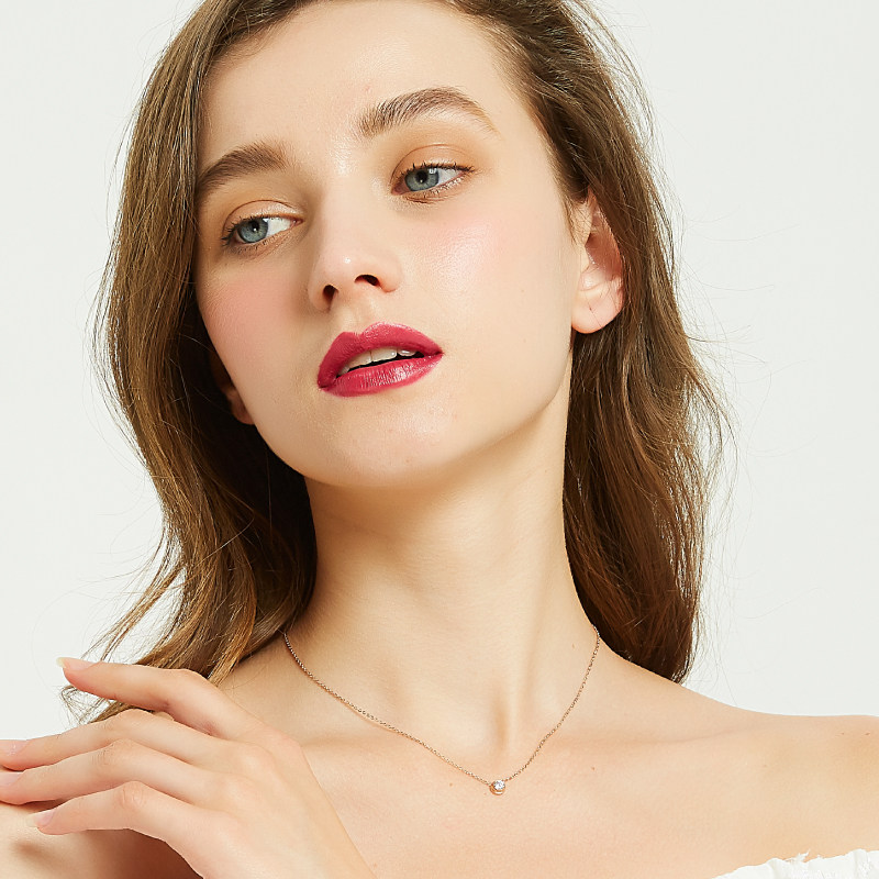 奥米迪奥玫瑰金彩金一颗单女锁骨链 aomidior项链