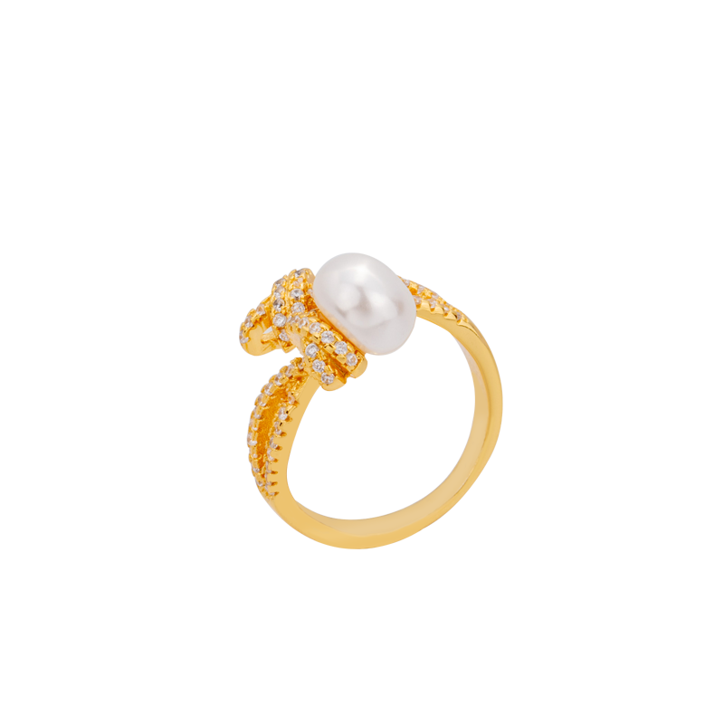 奥米迪奥绳结镶钻珍珠气质开口戒指 aomidior戒指/指环