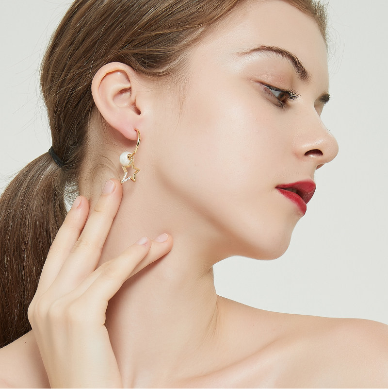 奥米迪奥星星珍珠女气质百搭银耳环 aomidior耳钉