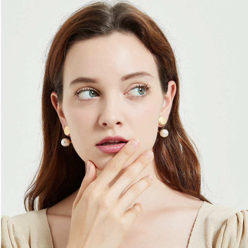 奥米迪奥前后两戴款圆形珍珠女耳钉 aomidior耳环