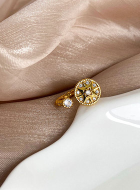 奥米迪奥八芒星罗盘带钻开口戒