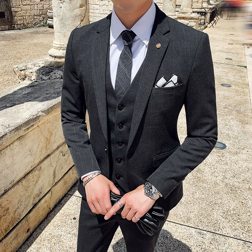 Мужской комплект для отдыха, пиджак классического кроя, платье в английском стиле, 3 предмета, в корейском стиле