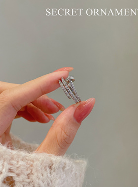 轻奢百搭排钻高碳钻开口戒指女