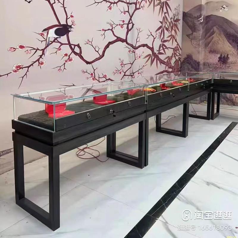覆古实木珠宝展示柜博物馆展厅玻璃展柜古玩玉器文物翡翠柜台货架 - 图1