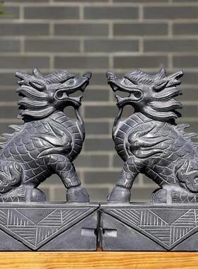 石雕麒麟一对青石家用石头麒麟神兽原石雕刻客厅庭院门口公司摆放